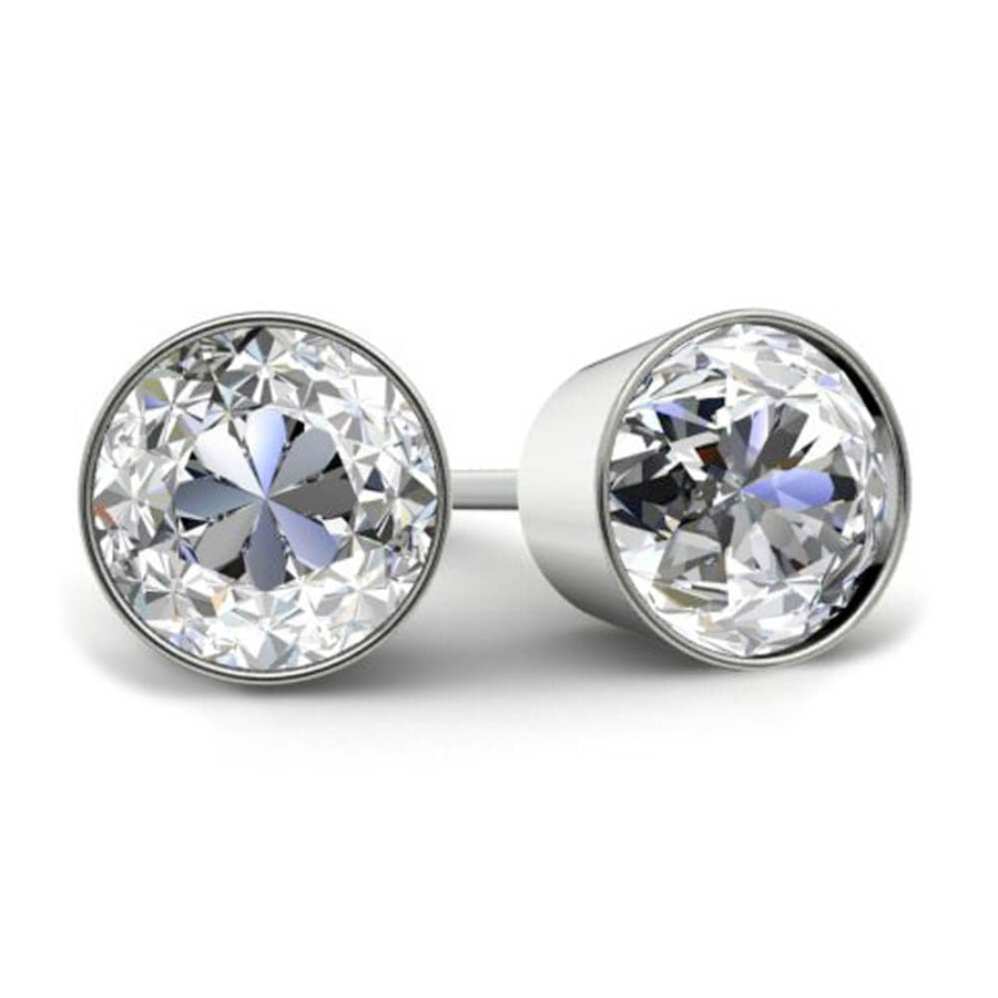 Round Brilliant Diamond Stud Earrings - Bezel Set Diamond Stud Earrings deBebians 