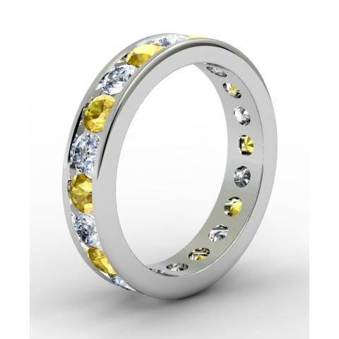 Channel Set Eternity Ring with Round Diamonds and Yellow Sapphires Gemstone Eternity Rings deBebians 