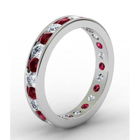 Channel Set Eternity Ring with Round Garnets and Diamonds Gemstone Eternity Rings deBebians 