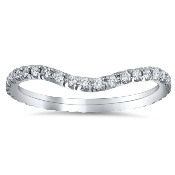 Curved Pave Diamond Eternity Band - 0.55 cttw Diamond Wedding Rings deBebians 