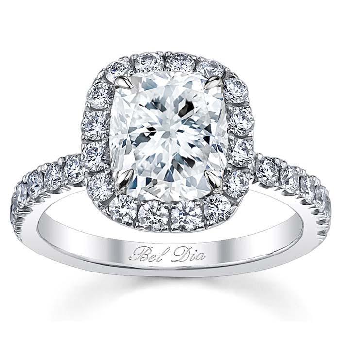 Cushion cut engagement ring with diamond band Clearance