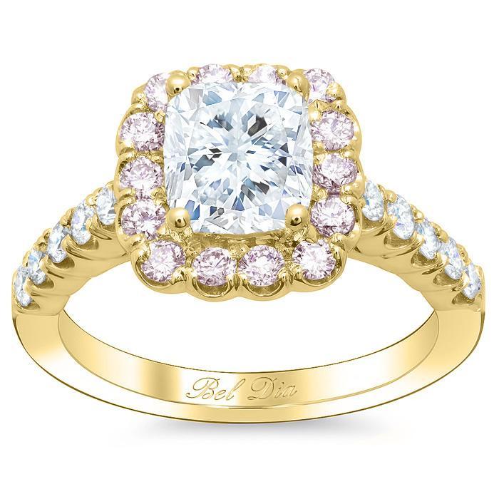 Cushion Engagement Ring with Pink Diamond Halo Halo Engagement Rings deBebians 