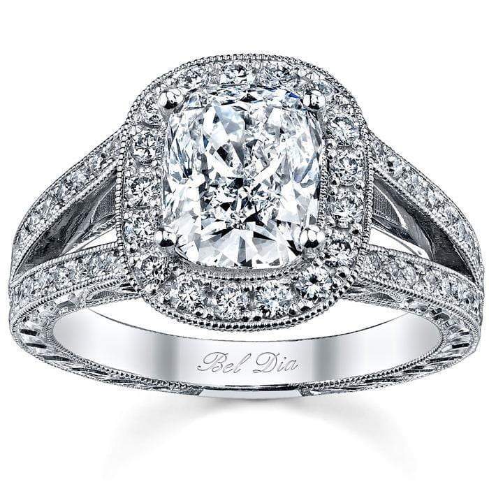 Cushion Halo Engagement Ring with Split Shank