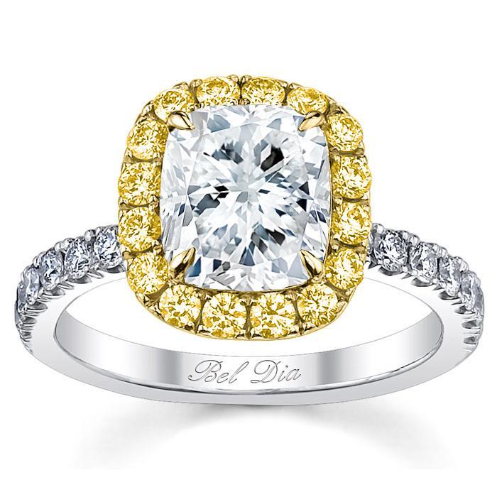 Cushion Yellow Diamond Halo Engagement Ring for White Diamond Halo Engagement Rings deBebians 