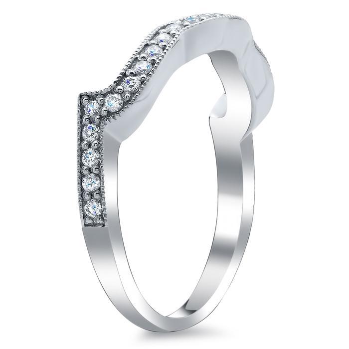 Diamond Accented Milgrained Matching Wedding Band Half Eternity Rings deBebians 