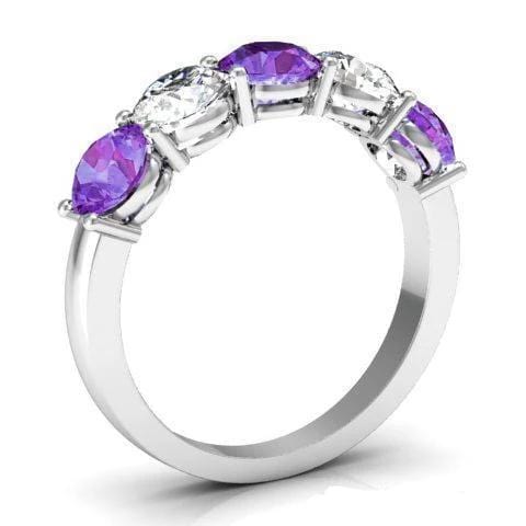2.00cttw Shared Prong Diamond and Amethyst Five Stone Ring Five Stone Rings deBebians 