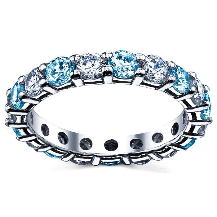 Diamond and Blue Topaz Anniversary Ring Gemstone Eternity Rings deBebians 