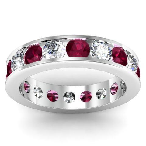 Diamond and Garnet Round Gemstone Eternity Ring in Channel Setting Gemstone Eternity Rings deBebians 