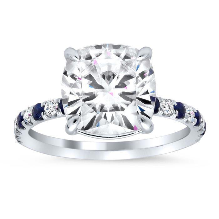 Diamond and Sapphire Accented Engagement Ring Sapphire Engagement Rings deBebians 