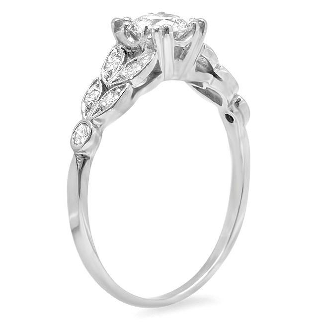 Diamond Leaf Accented Nature Inspired Engagement Ring Diamond Accented Engagement Rings deBebians 