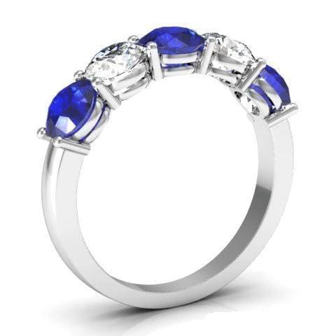 2.00cttw Shared Prong Blue Sapphire and Diamond Five Stone Ring Five Stone Rings deBebians 