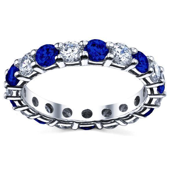3.00cttw Diamond and Blue Sapphire Eternity Ring Gemstone Eternity Rings deBebians 