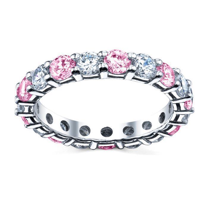 Two Row Male Diamond Eternity Band With Pink Sapphire In 14K White Gold