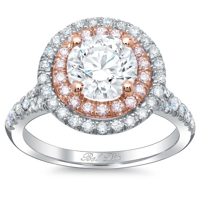 Double Halo Engagement Ring with Pink Diamonds for Round Double Halo Engagement Rings deBebians 
