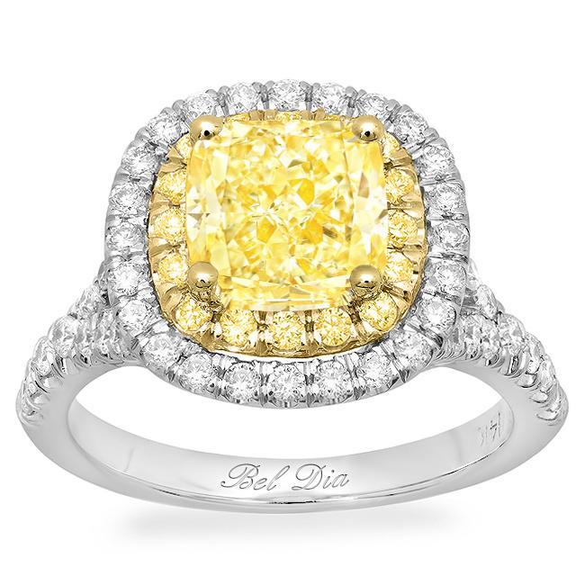 Double Halo Engagement Ring with Yellow Diamond Halo for Fancy Yellow Diamond Yellow Diamond Engagement Rings deBebians 