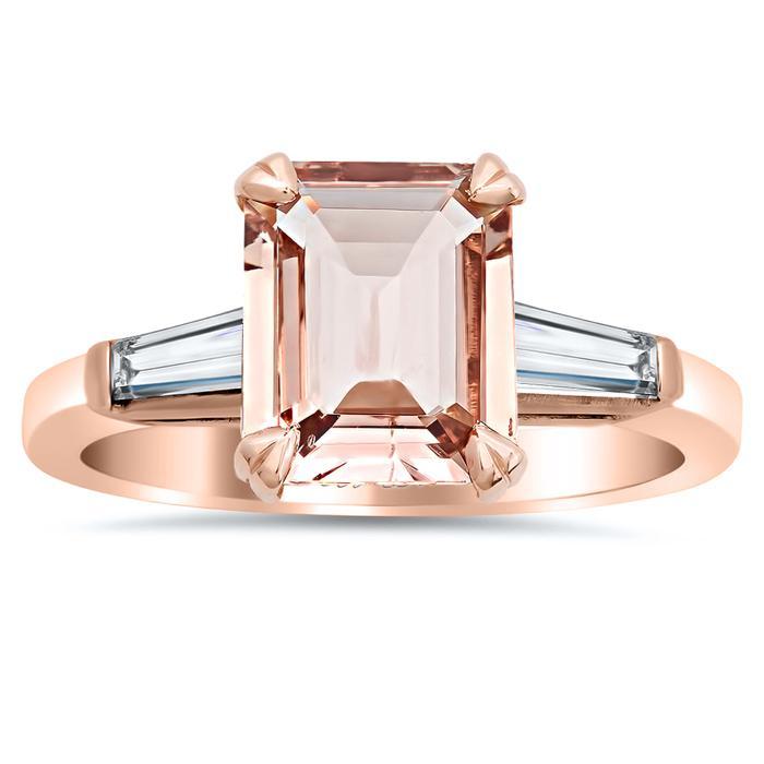 Emerald Cut Morganite Engagement Ring with Baguettes – deBebians