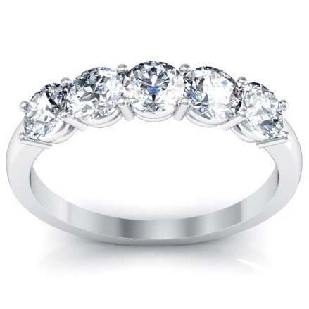 1.00cttw Shared Prong Round GIA Certified Diamond Five Stone Ring Five Stone Rings deBebians 