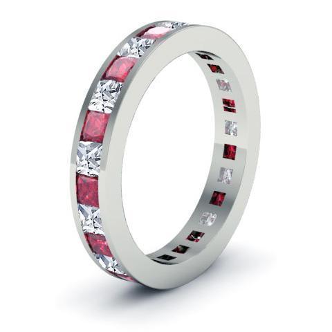 2.25cttw Channel Set Eternity Band with Princess Rubies and Diamonds Gemstone Eternity Rings deBebians 