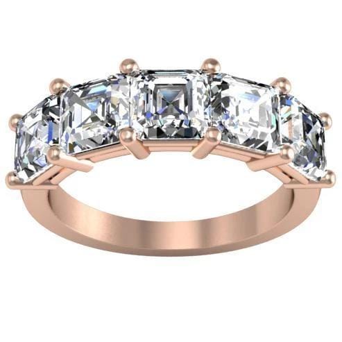 3.00cttw Shared Prong Asscher Diamond Five Stone Ring Five Stone Rings deBebians 14k Rose Gold 