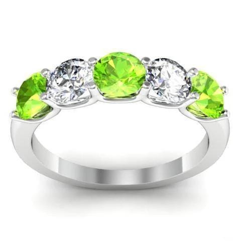 1.50cttw U Prong 5 Stone Ring with Peridot and Diamonds Five Stone Rings deBebians 