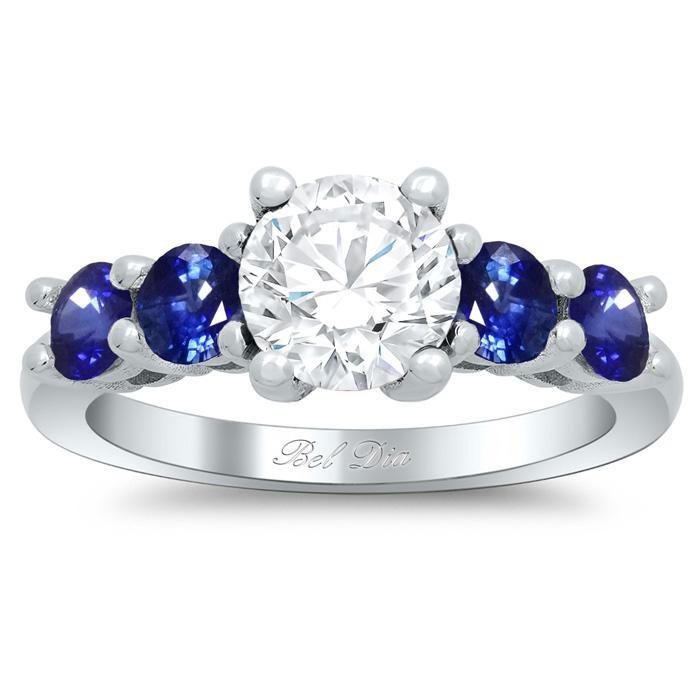 Five Stone Engagement Ring with Sapphire Accents Sapphire Engagement Rings deBebians 