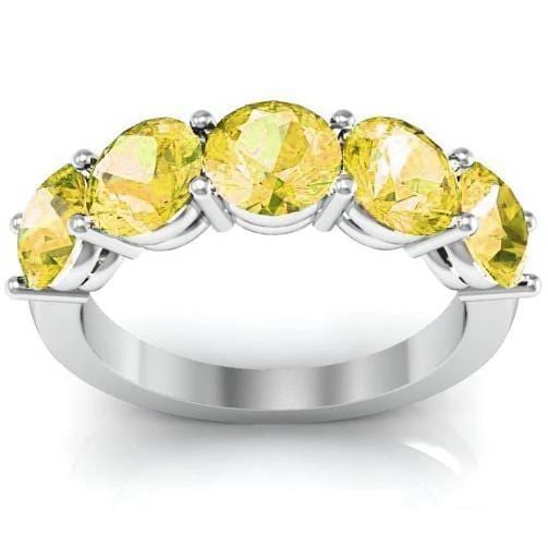 3.00cttw Shared Prong Yellow Sapphire Five Stone Ring Five Stone Rings deBebians 