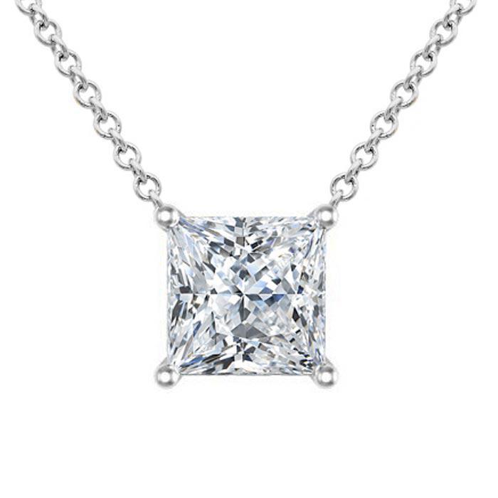 Floating princess cut diamond necklace Clearance