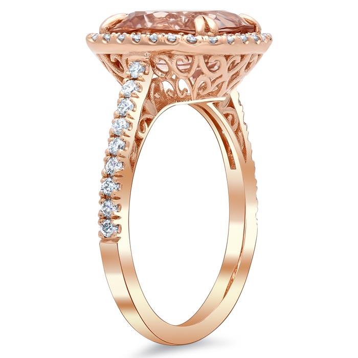 Morganite Rose Gold Halo Engagement Ring with Floral Basket Rose Gold & Morganite Engagement Rings deBebians 