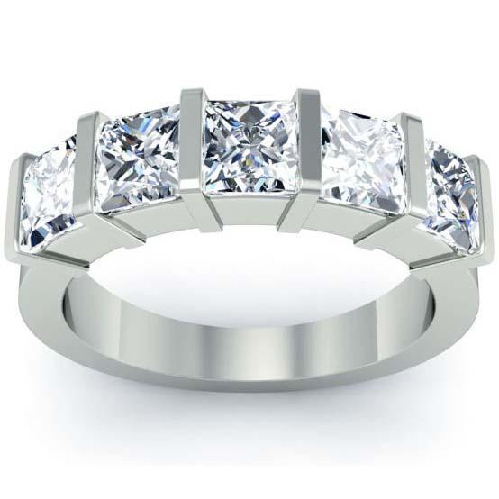 3.00cttw Bar Set Princess Cut GIA Certified Diamond Five Stone Ring Five Stone Rings deBebians 