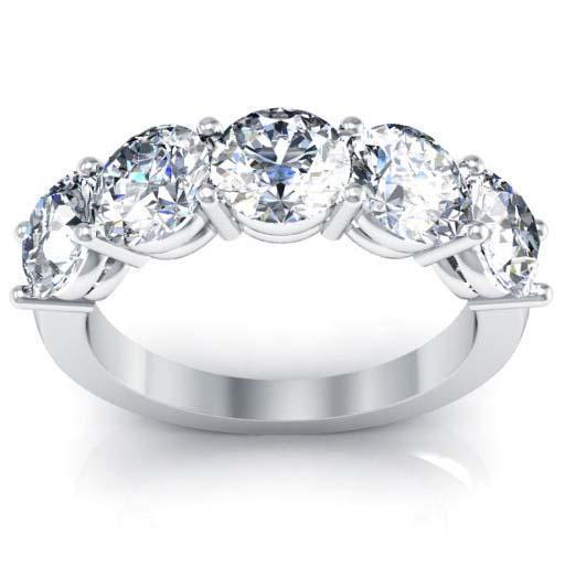 3.00cttw Shared Prong Round GIA Certified Diamond Five Stone Ring Five Stone Rings deBebians 