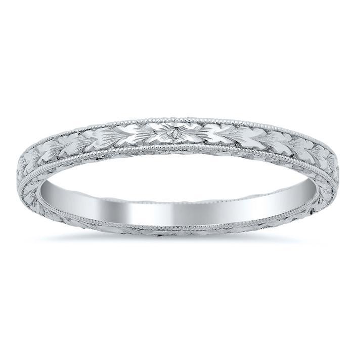 14kt Engraved Milgrain Gold Wedding Band deBebians