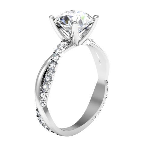 Half Pave Twisted Diamond Engagement Ring Diamond Accented Engagement Rings deBebians 