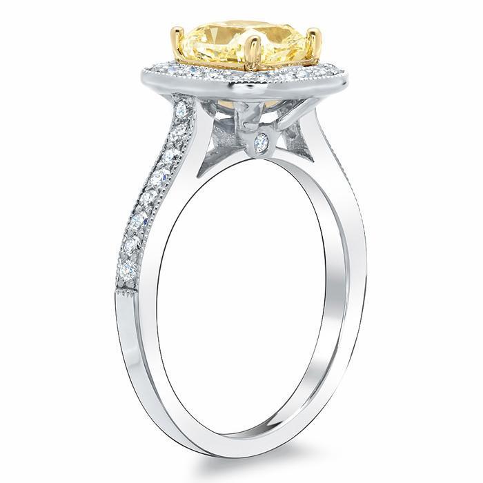 Cushion Cut Canary Diamond Ring Yellow Diamond Engagement Rings deBebians 