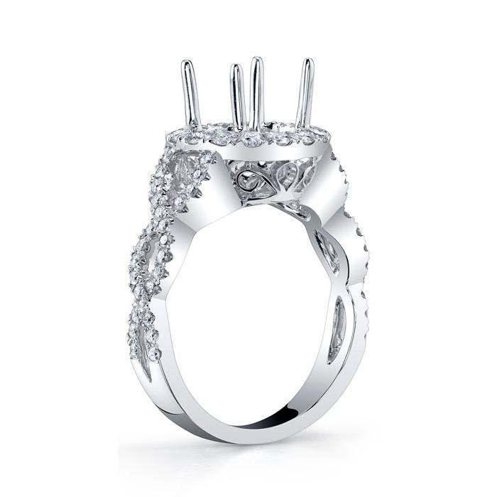 Halo Diamond Engagement Ring with Twisted Split Shank Halo Engagement Rings deBebians 