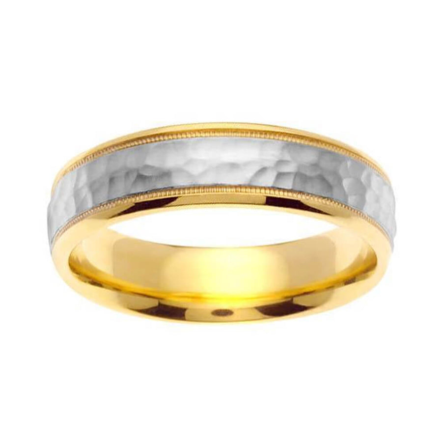 Hammered Two Tone 14k Gold Wedding Ring 6mm