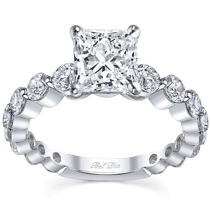 Single Prong Ladies Engagement Ring Round Diamonds Diamond Accented Engagement Rings deBebians 
