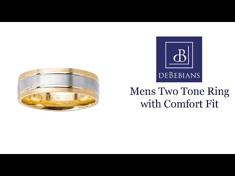 Mens Two Tone Ring with Comfort Fit in 7mm 14kt Gold