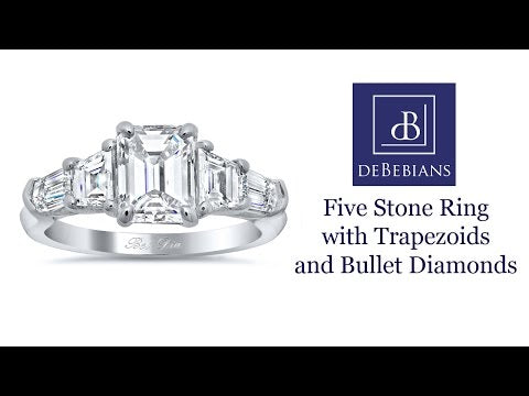 Five Stone Ring with Trapezoids and Bullet Diamonds