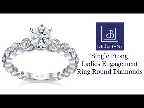 Single Prong Ladies Engagement Ring Round Diamonds