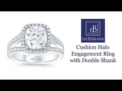 Cushion Halo Engagement Ring with Double Shank