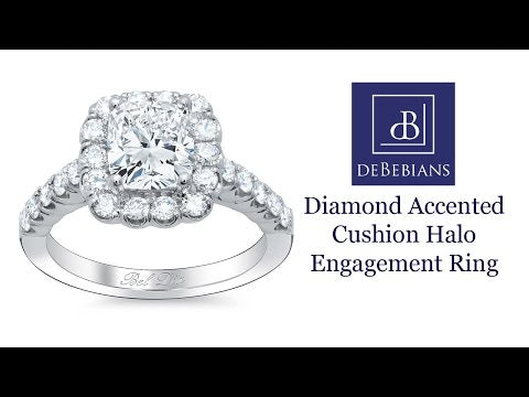 Diamond Accented Cushion Halo Engagement Ring