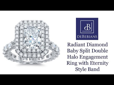 Radiant Diamond Baby Split Double Halo Engagement Ring with Eternity Style Band