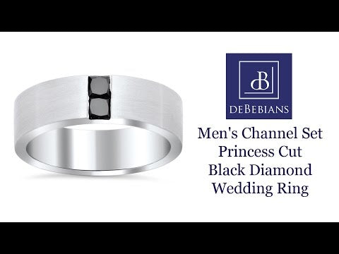 Men's Channel Set Princess Cut Black Diamond Wedding Ring