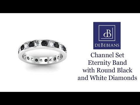 Channel Set Eternity Band with Round Black and White Diamonds