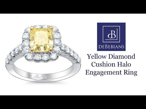 Yellow Diamond Cushion Halo Engagement Ring