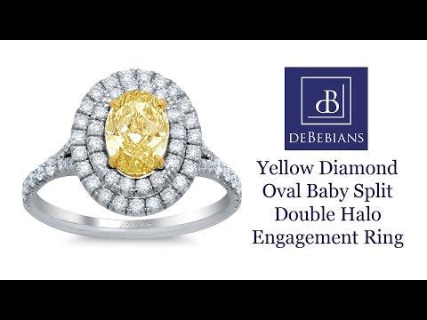 Yellow Diamond Oval Baby Split Double Halo Engagement Ring