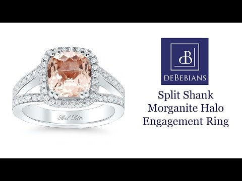 Split Shank Morganite Halo Engagement Ring