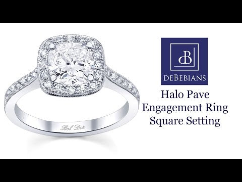 Halo Pave Engagement Ring Square Setting