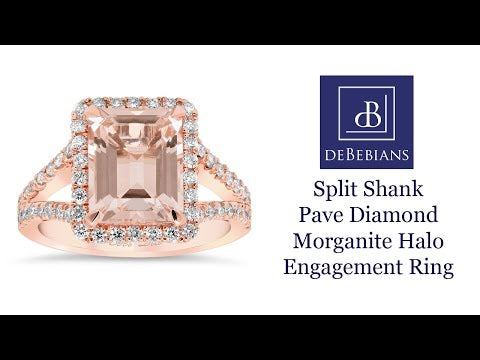 Split Shank Pave Diamond Morganite Halo Engagement Ring