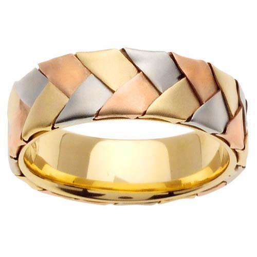 Tri Gold Wedding Band, Tri Color Gold Ring